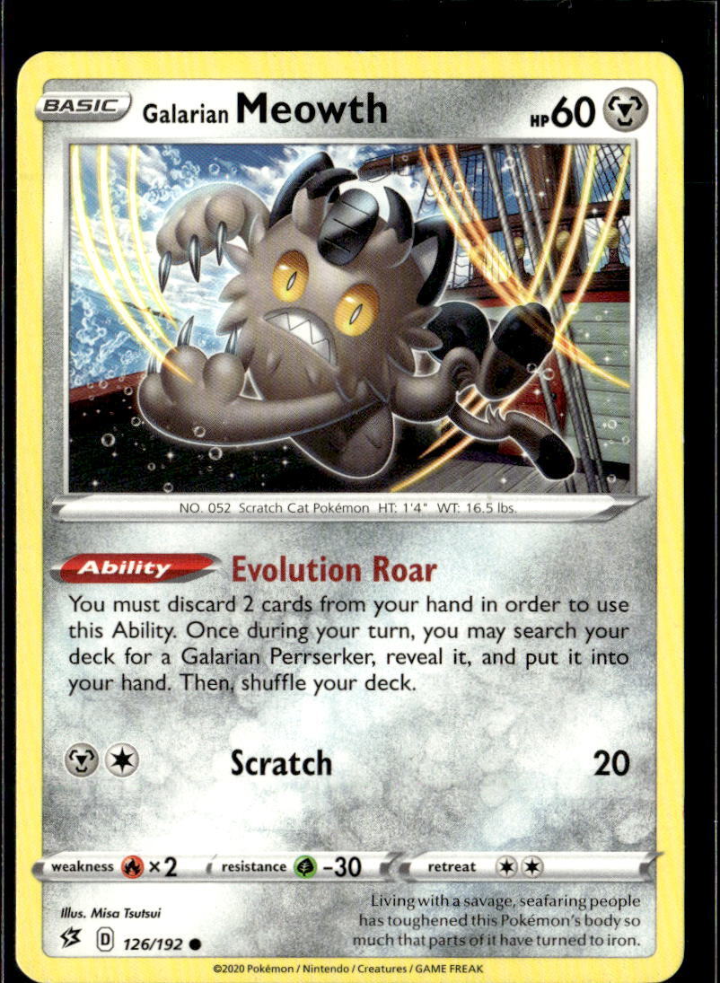 Pokemon Galarian Meowth 126/192 Rebel Clash Non Holo Common  4 Card Lot