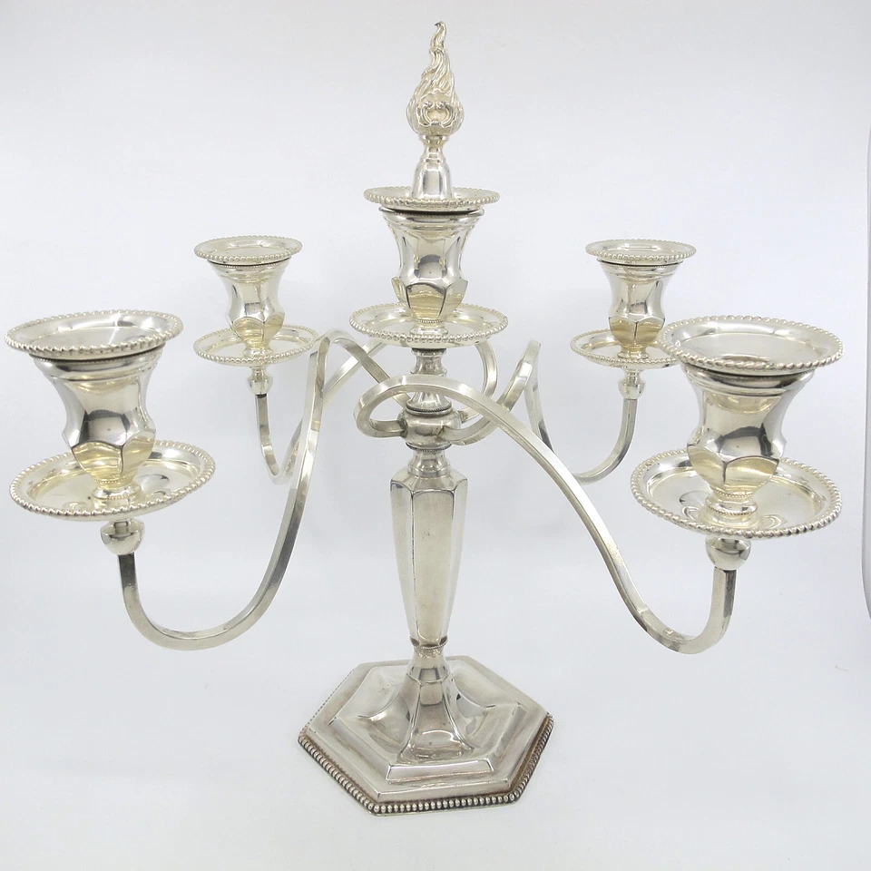 Par cuádruple de 5 candelabros de plata con cuentas Hartford Sterling Co c1900 Foto 2 de 4