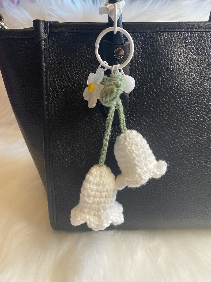 Crochet Lily of The Valley Flower Bag Charm Keychain Keyring Car