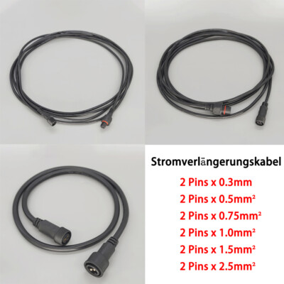 2 Pins Wasserdicht Male & Female Verlängerung Wire 0.5m-10m Außenkabelanschluss