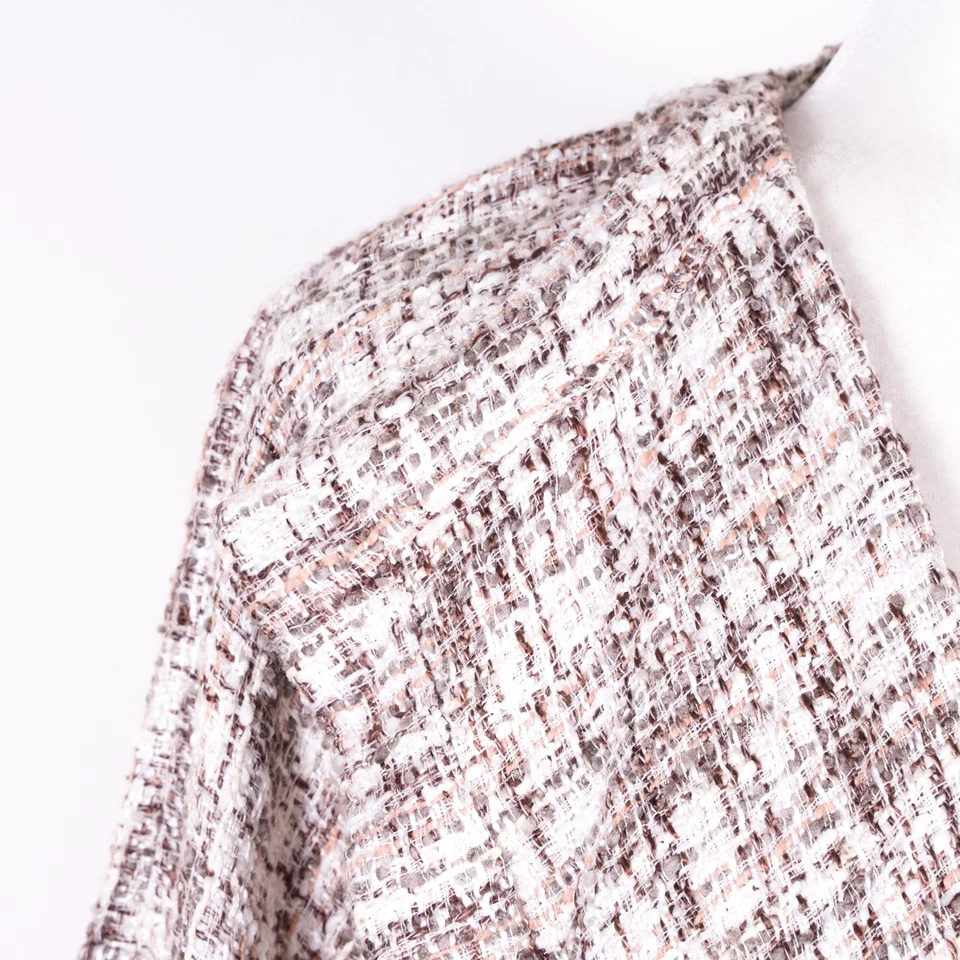 Cárdigan Eskandar marrón/blanco tweed texturizado de gran tamaño encogido de hombros - Talla 0 Foto 3 de 4