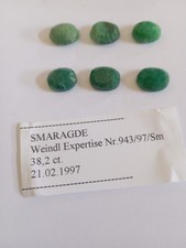 6x Natural Emeralds – total 38.2 ct – with 1997 certificate – as a lot