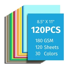120 Sheets 8.5" X 11" Colored Cardstock Bulk, 30 Assorted Colors Construction...