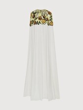 Oscar de la Renta Art Nouveau Sequin Embroidered Caftan Floral Cape Maxi Dress S