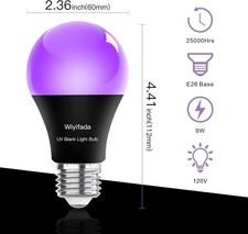 LED Black Light Bulbs 2 Pack, A19 9W UV Black Light Replace up to 100W, 120V ...