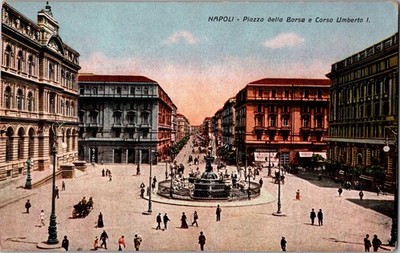 Vintage Postcard Napoli Piazza della Borsa Corso Umberto I Naples Italy