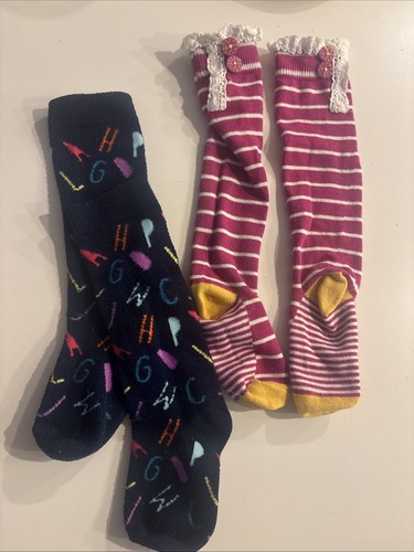 Matilda Jane 2 pair lot Girls 4-6 Alphabet/stripe Tights Pink/navy