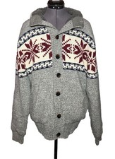 Jeans by Buffalo XL Sherpa Lined Nordic Pattern Knit Cardigan Sweater Grey C44