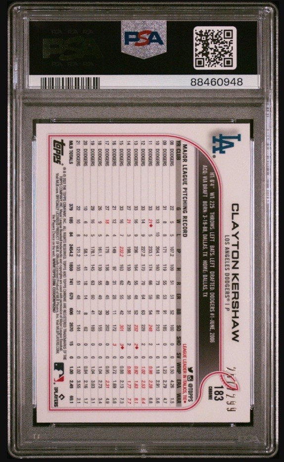 2022 Topps Chrome - Clayton Kershaw #183 Purple Refractor /250 PSA 10 view 2