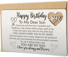 Happy Birthday Son Gifts, Son Birthday Card from Mom, Metal Engraved Greeting Ca