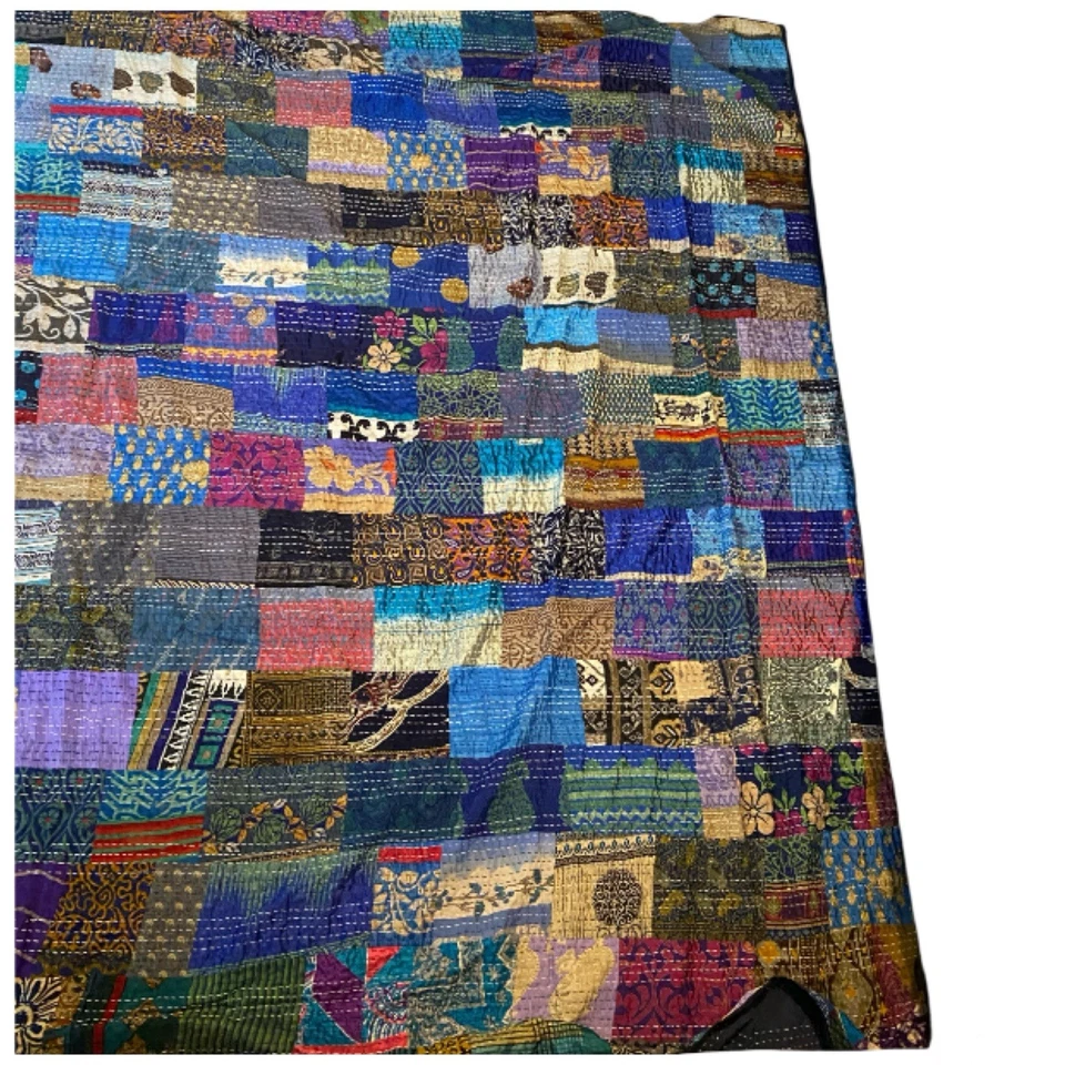 Colcha Colcha Manta Queen Edredón Gitano Hippie Boho Patchwork Algodón Seda Años 70 De Colección Foto 3 de 4