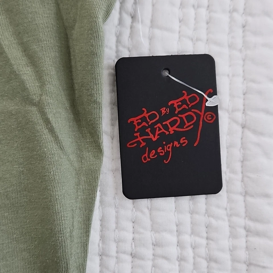 Camiseta Ed Hardy Para Mujer L Verde Estrás Águila Rosa Floral Gráfico Logo Nueva Con Etiquetas Foto 4 de 4