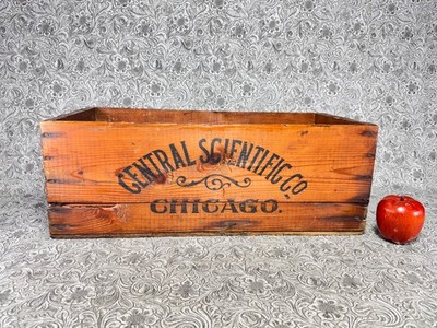 Antique Central Scientific Chicago Wood Crate Advertising Box 20x10x8