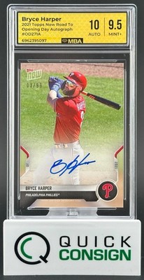 BRYCE HARPER 2021 TOPPS NOW OPENING DAY AUTO JERSEY # 3/99 #OD271A MBA 9.5 Q6995