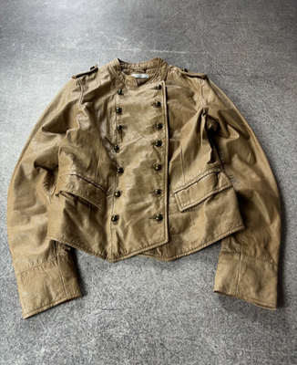 Military Double Breasted Hedi Slimane Napoleon Leather Jacket Army