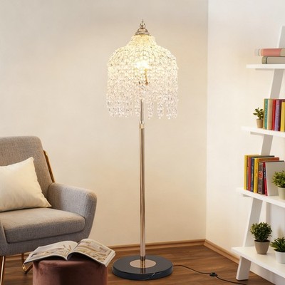 63'' Elegant Floor Lamp Vintage Crystal Bead String Waterfall Design Gold Fixture