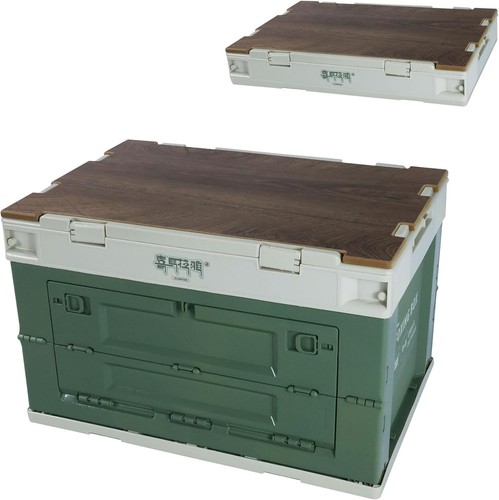 Folding Storage Box with Wooden Cover, Green Single Closet Organizer, - Picture 1 of 7