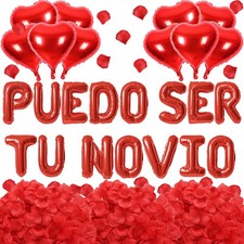 2 Set Red PUEDO SER TU NOVIO Balloons - 1200pcs Red Artificial Rose Petals 30...