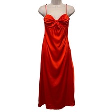 ASTR Maxi Dress L Orange Satin Bow Sweetheart Cocktail Smocked Summer Elegant