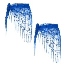 Belly Dance Hip Scarf Sequin Triangle Wrap Skirts Dark Blue, Pack of 2 