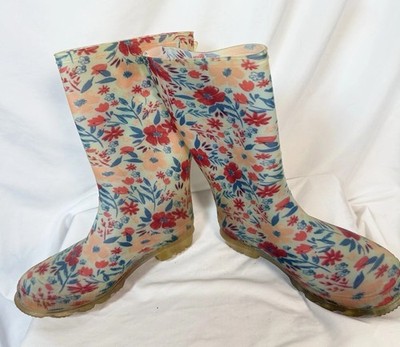 Matilda Jane Camp All Is Wellie Boots Floral Size 5 Big Girl Worn Once Pink Red
