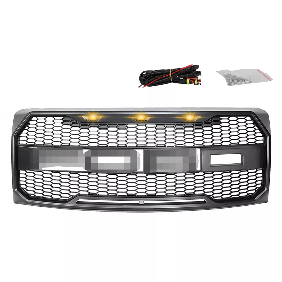 Black Raptor Style Front Bumper Grille Hood Grill For Ford F150 2009-2014 Foto 2 de 4