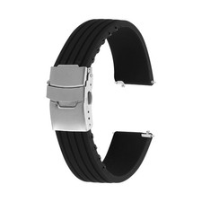 Silicone Watch Bands 20mm Soft Watch Bands with Silver Snap Buckle, Black