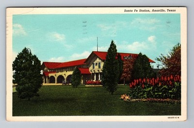 Amarillo TX-Texas, Santa Fe Station, Advertisment, Vintage c1954 Postcard