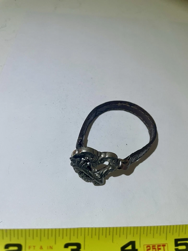 Винтажный Brighton серебристого тона коричневой кожи с сердце прокрутки декоративный браслет - Изображение 3 из 4