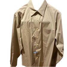 Mens Chaps Fit Twill Long Sleeve Brown Button Up Shirt 17-17 1/2 34-35 Size XL