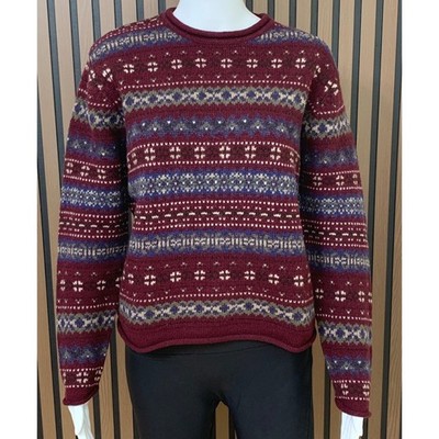 Eddie Bauer Vintage Women's 100% Wool Fair Isle Sweater Burgundy  Petite Medium