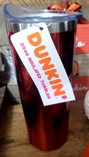 Dunkin' Donuts Metallic Red Insulated Stainless Steel Hot/Cold Tumbler 20 oz 