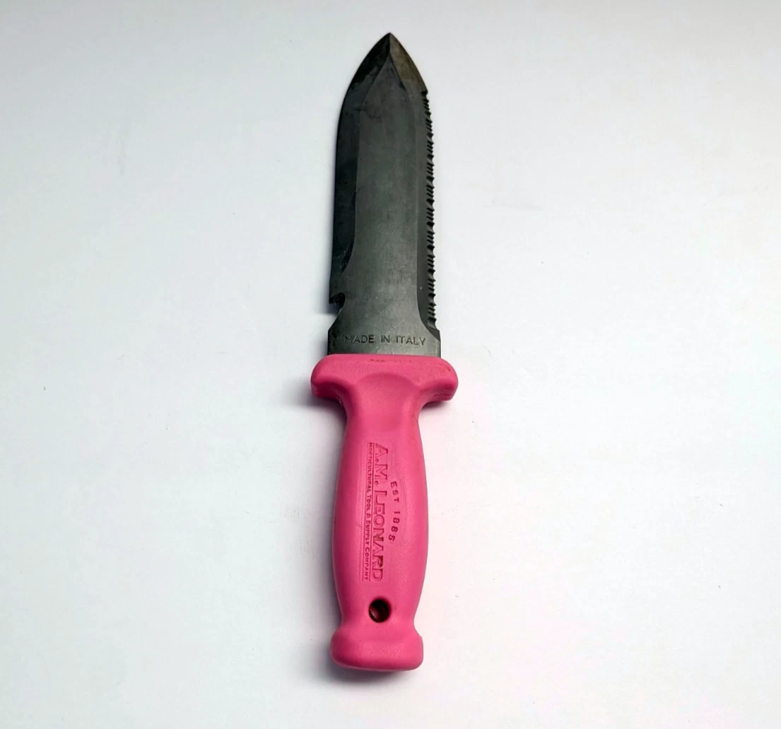 Pink A.M. Leonard Hori Hori Soil Knife Stainless Steel Serrated Italy