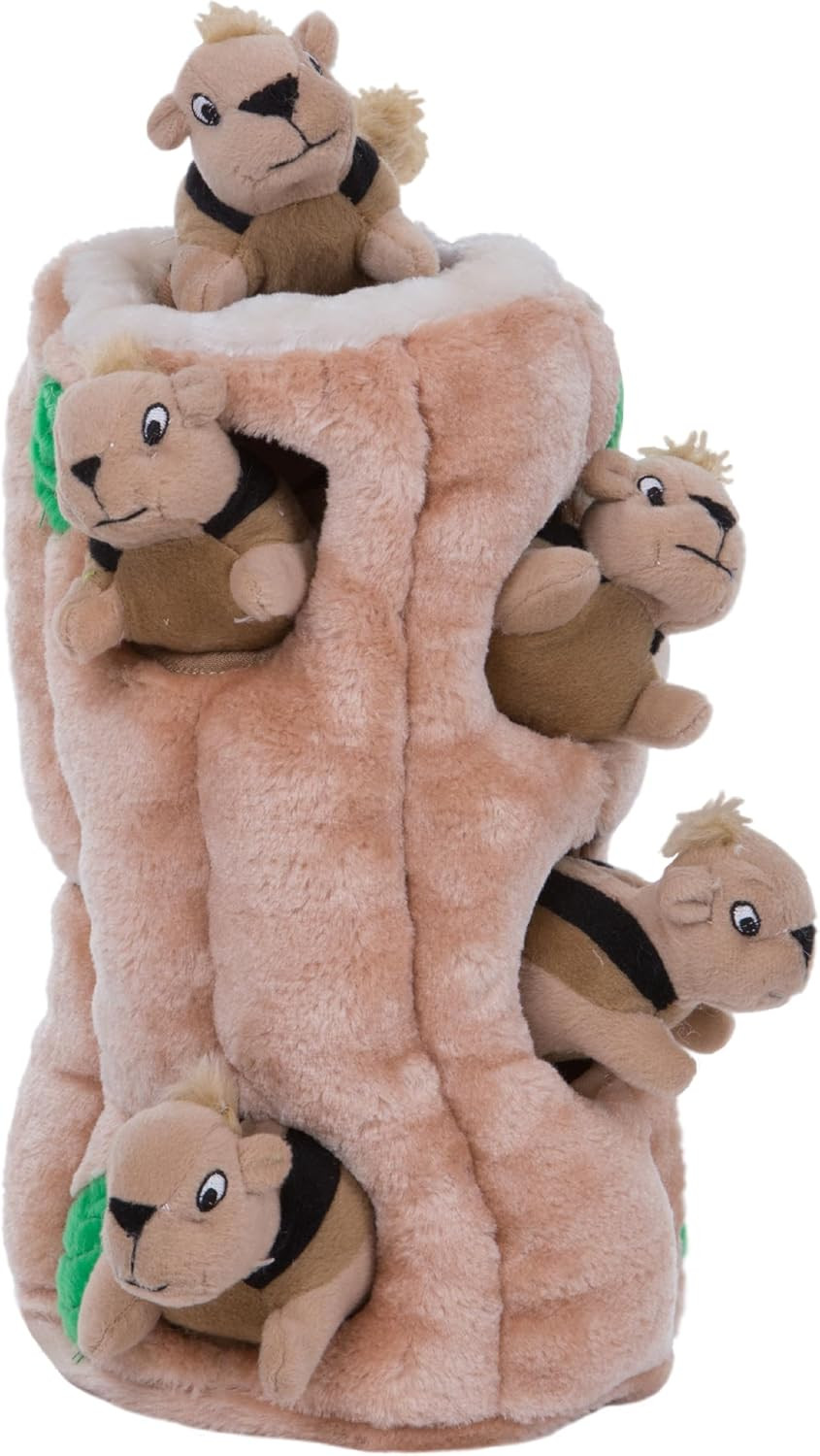 Hide-A-Squirrel Dog Toy &ndash; Interactive 2‑In‑1 Plush Puzzle with 6 Squeaky Removab