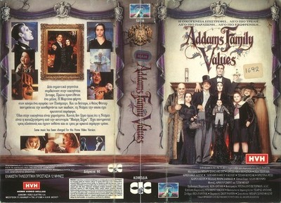 THE ADDAMS FAMILY VALUES (1) / GREEK VIDEO SLEEVE / HVH VIDEO LABEL
