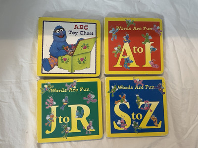 Sesame Street Words Are Fun & ABC Toy Chest Children's Learning Board Books VTG