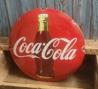 Vintage Coca Cola Coke Bottle Porcelain Soda Pop Advertising Dome Button Sign