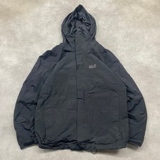 Jack Wolfskin Rain Jacket Mens Medium Full Zip Outdoor Hiking Coat, Black