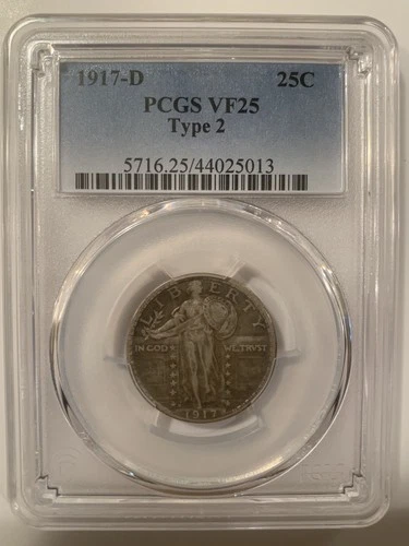 1917-D Standing Liberty Silver Quarter Type 2 VF25 Certified PCGS