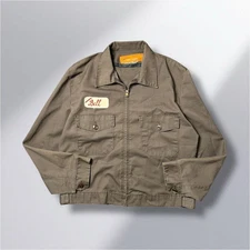 Red Cap Work Jacket Men L USA 70s 80s Brown Polyester Cotton Rare Color