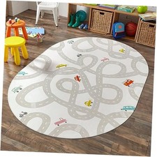 Grey Car Rug for Playroom, 5'X7' Kids Play Mat for Boys and Girls, Large Road