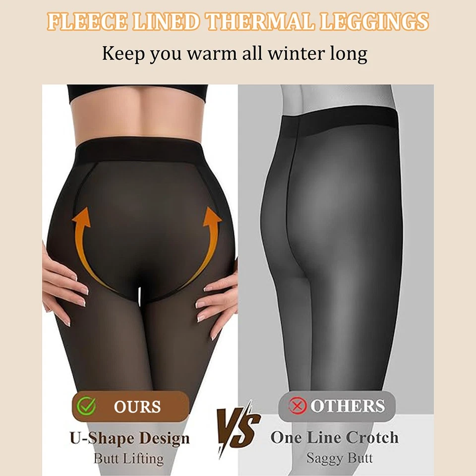 Meia-calça térmica feminina forrada de lã cintura alta meia-calça inverno quente - Imagem 4 de 4