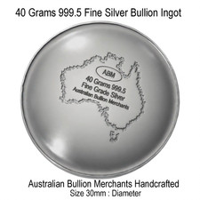 Silver 999.5 Ingot Round 40 Grams Australian Certified Grade Bullion Handcrafted 79.49 per troy oz