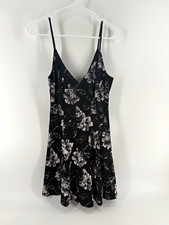 Eight Sixty Womens M Black Floral Fit Flare Mini Dress Lined Back Zip USA Made