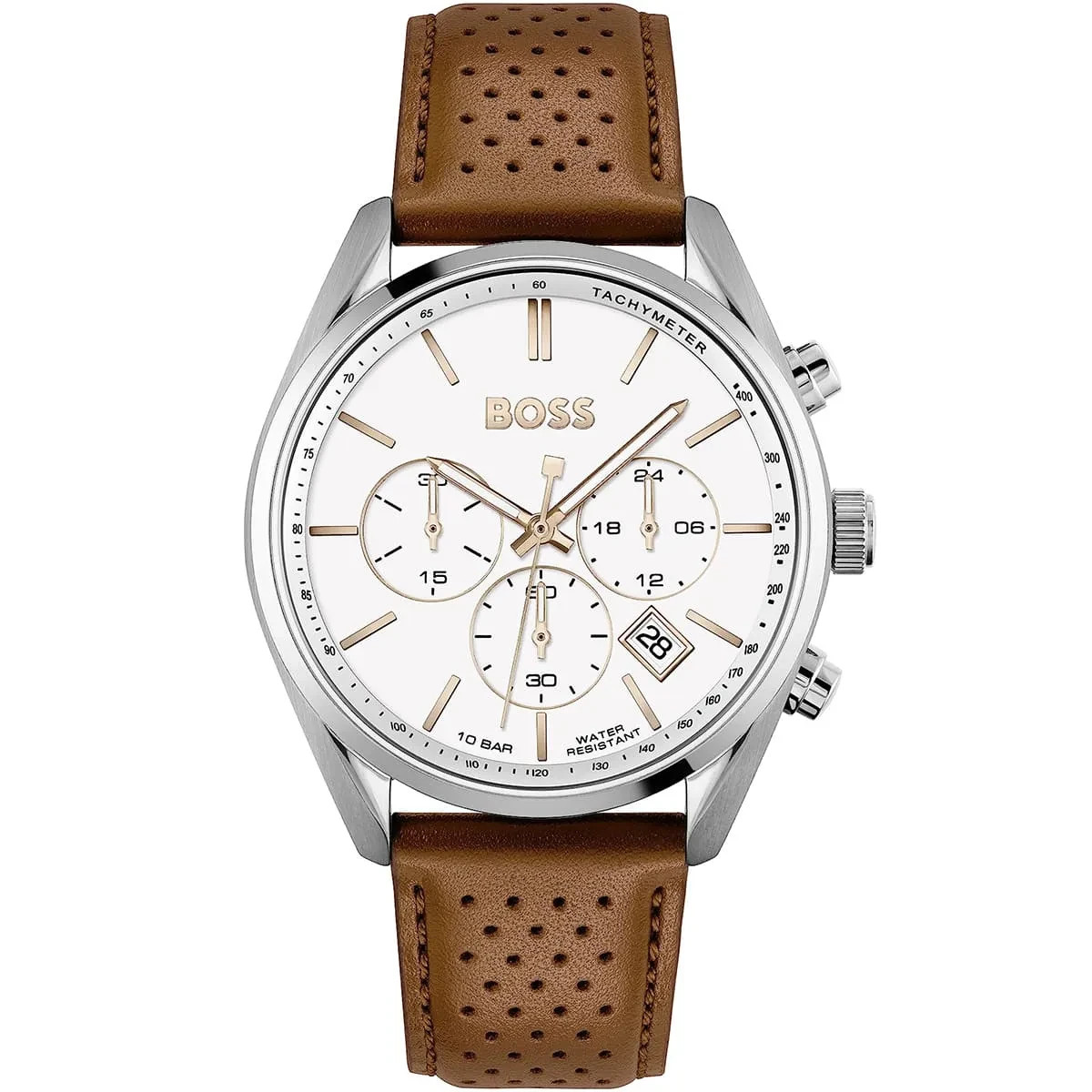 Hugo Boss Men's Dress Sports Watch 1513879 - White Dial and Brown Leather Strap