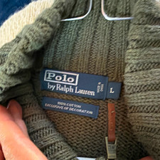 Polo Ralph Lauren Men's Green 1/4 Zip Mock Neck Rib-Knit Logo Sweater L