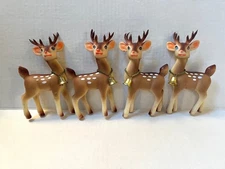 4  Vintage Christmas Brown & white Standing Rubber Reindeers Swivel Head