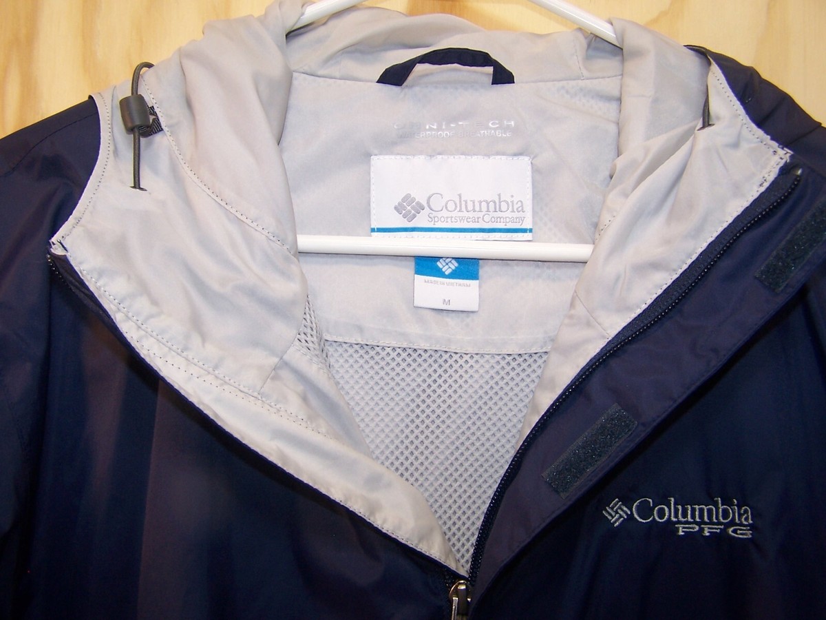 Columbia PFG Men's Blue Nylon Fishing Jacket Hooded Omni Tech