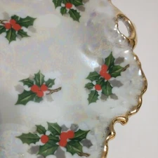 Vintage Lusterware Dish Holly Bon Bon UCAGCO Ceramics Japan Dec Flower of Month