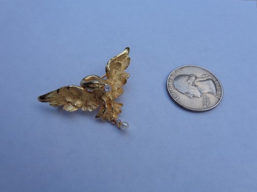 Adorabile Francese Art Nouveau 18K Oro Diamanti Perla Cigno Uccello Spilla - Foto 6 di 7